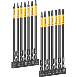 14PCS Impact Long Torx Bit Set, 6-Inch, T7T40, Tamper Proof Star Bits Set, Magnetic Security Torx Bit Set with 1/4 Inch Hex Shank, S2 Steel, Ideal for Automotive, DIY, Electronics