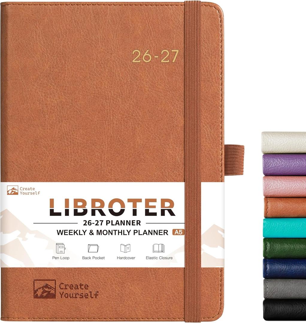 2026-2027 Planner - Academic Planner 2026-2027 Weekly Monthly Planner, July 2026 - June 2027, 5.7'' x 8.4'', Thick Paper, Leather Cover, Pen Holder, Back Pocket, Perfect Daily Organizer - Brown