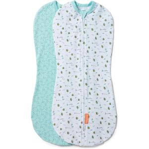 SwaddleMe by Ingenuity Compression Baby Swaddle Pod, Two-Way Zipper for Easy Diaper Changes, Improves Sleep & Calms Startle Reflex, 0-2 Months, 1.0 TOG, 2-Pack - Little Bees