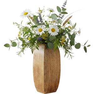 Mela Artisans 12” Mango Wood Vase | Wooden Decorative Flower Vase | Rustic Farmhouse | Medium Burnt | Centerpiece for Living Room | Dining Table | Home Decor