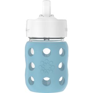 Lifefactory 8-Ounce Wide Neck Glass Baby Bottle with Protective Silicone Sleeve and Pivot Straw Cap, Denim (LG2241WDE4)