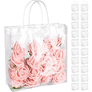20PCS Clear Goodie Bags with Handles - Plastic Party Favor Bag Reusable Transparent PVC Totes for Christmas Easter Valentine Wedding and Birthday(Large Size 6.7 x 9 Inch)
