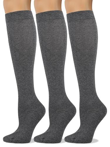 COTTON DAY Women's Soft Combed Cotton Knee High Long Calf Dress Socks Seamless Toe Shoe Size 6-9 Dark Gray S-M