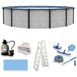 Blue Wave Sevilla 18-ft Round 52-in Deep Above Ground Swimming Pool with Steel Wall & Top Rails, Sand Filter, Overlap Liner, A-Frame Ladder & Maintenance Kit Complete Outdoor Pool Accessories