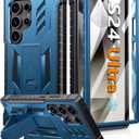 FNTCASE for Samsung Galaxy S24-Ultra Case: Military Grade Drop Proof Protection Cases with Kickstand | Shockproof Rugged Hard Phonecase Heavy Duty Matte Textured Protective Cover - 6.8 Inch Blue