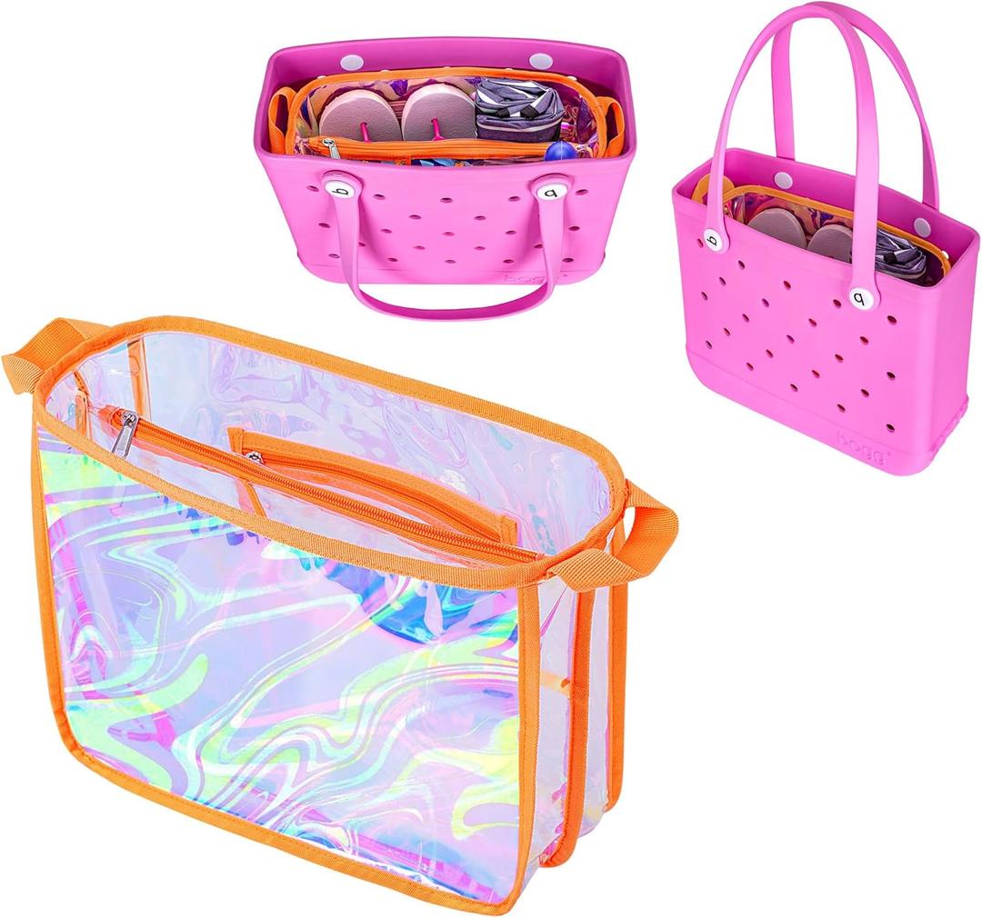 Rexmica Iridescent Beach Bag Organizer Insert (12.4in x 10.2in x 4.3in) Compatible with Bogg Bag(15in x 13in x 5.25in), Beach Bag Insert Divider Pouch Waterproof Liner, Orange