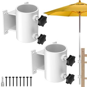 Fixirons Deck Umbrella Mount Stainless Steel Patio Umbrella Holder, Umbrella Clamp Mount for Deck Railing Heavy Duty Outdoor Umbrella Clamp White（2 Pcs）