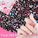 10 x 350 Pcs Letter Nail Charms, 52 Pieces Shiny Letter Nails Art, Pink Bows Heart Flower Butterfly Pearls Acrylic Nails Art Charms, Alphabet for Nail DIY Crafts