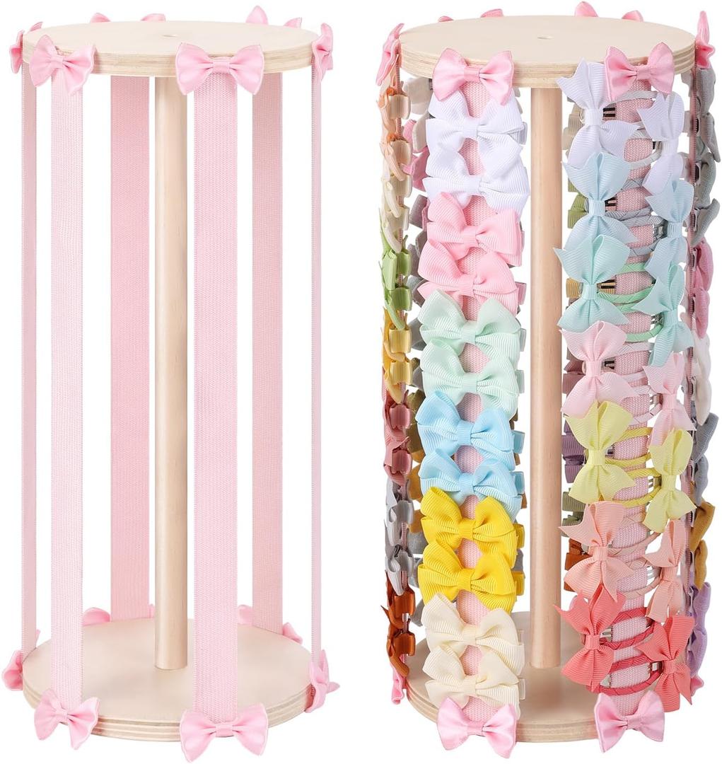 POVETIRE Bow Holder for Girls Hair Bows,Pink Hair Bow Organizer, Hair Clips Stand Hair Accessories Rack Display Decors Baby Nursery Toddler Girls Room-Log Pink