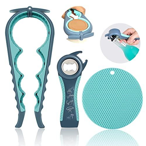 Jar Opener for Weak Hands, Seniors with Arthritis, 5 in 1 Multi Function Bottle Opener Lid Opener For Arthritic Hands with Non Slip Rubber Jar opener Gripper Pad(blue)