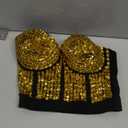 Charmian Women's Burlesque Fashion Beaded Sequins Push Up Crop Top Bustier Bra. L