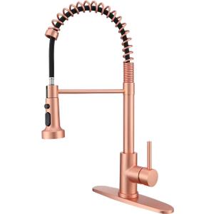 Copper Kitchen Faucet, Commerical Kitchen Faucet with Pull Out Sprayer, Kitchen Faucet with Deck Plate, Red Copper Faucet