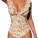 CUPSHE Women's Ruffled One Piece Swimsuit V Neck Lace Up M