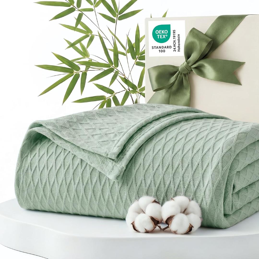 Bedsure Cooling Blanket of Rayon Derived from Bamboo - Lightweight Breathable Cotton Blanket King Size for Hot Sleepers, Luxury Throws for Bed, Couch and Sofa, Green, 108x90 Inches