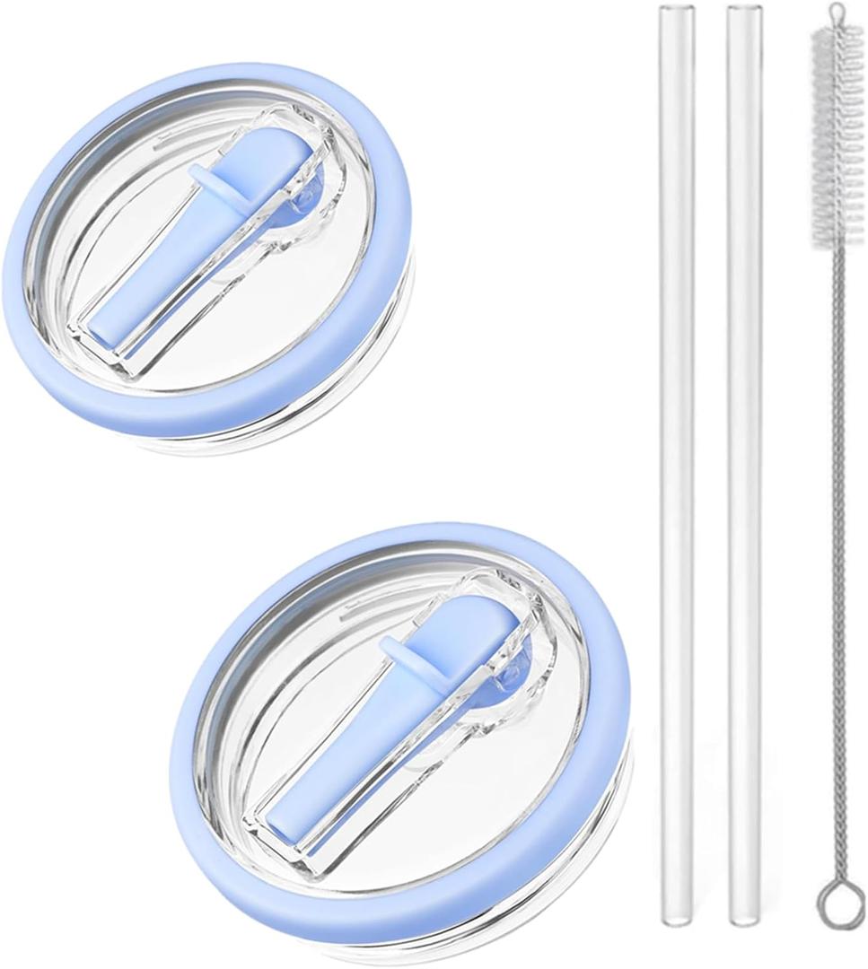 2 Pack 40 oz Tumbler Flip Straw Lid Replacement fit for HydroJug, Spill Proof Splash Resistant Tumbler Lids,Reusable Leak Proof Tumbler Cover for Cup Accessories (Light Blue)