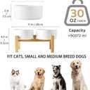 Raised Ceramic Dog Bowl Set - Elevated Dog Bowls with Non Slip Bamboo Stand, Food and Water Bowl Set for Small and Medium Breed Dogs, Pet Bowls, Weighted Dogs Dishes (6'', 2 * 30OZ, White)
