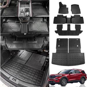 Floor Mats Compatible with 2020-2025 Ford Explorer 7-Seater Cargo Liner All Weather 2024 Explorer Accessories (Upgrade Trunk Mat with Backrest Mat+Floor Mats)