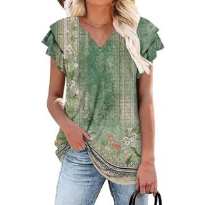 BETTE BOUTIK Women's Short Sleeve Tunics V Neck Button Down Shirts Blouse Tops Pullover S