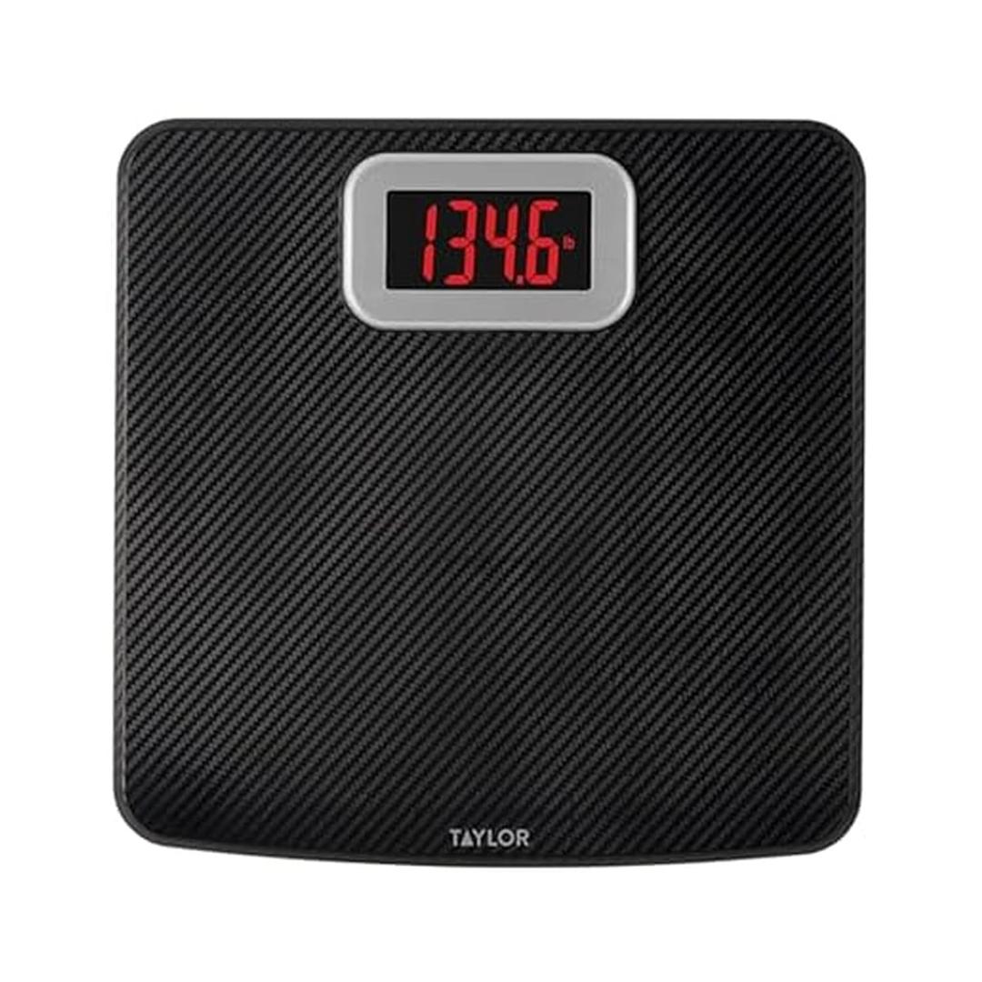 Taylor Digital Bathroom Scale, Body Weight Scale 400 LB Capacity, Carbon Fiber Anti-Slip Mat, 11.8 x 11.8 Inch Platform, Black