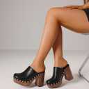 Oiamenne Womens Platform Clogs Mules Chunky High Heeled Sandals Round Toe Slip On Slides Rivet Studded Heels for Women Casual Comfy Shoes (Black, 8)