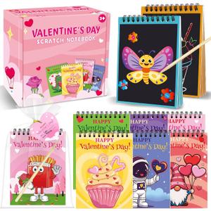 24 Pack Scratch Valentines Day Gifts for Kids, Rainbow Scratch Notebook Paper Bulk with Valentines Cards for Kids Classroom School Gifts prizes Goodie Bag Stuffers