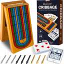 Cribbage Board Game Set with Storage - Classic Game Travel Cribbage Board with Wooden Card Storage for Adults & Kids - Ideal for Game Night