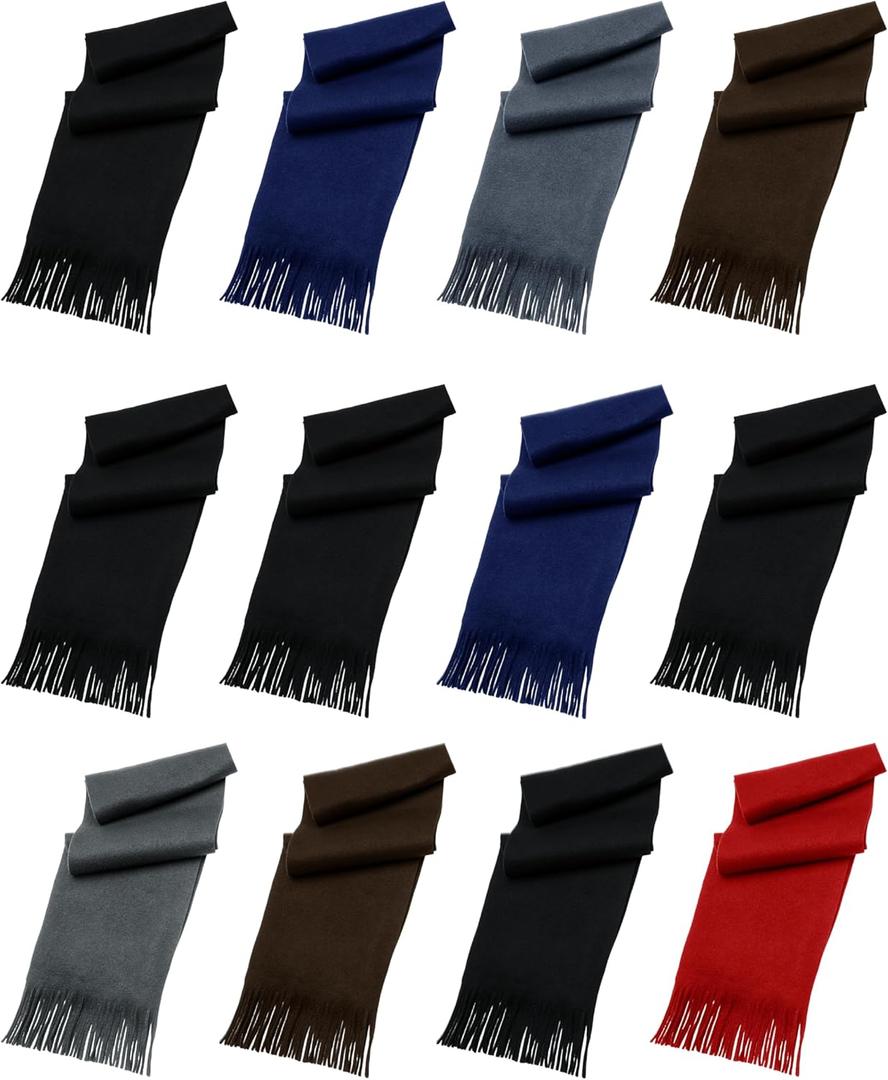 12 Pack Fleece Winter Scarves, Warm Winter Scarf Multi-color Bulk Wholesale, Unisex Men Women (Assorted)