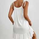 Bsubseach Swimsuit Cover Ups Women Knit Beach Coverup 2025 Summer Spaghetti Strap Dress Ruffle Sundress (White, L)