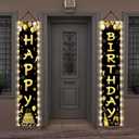 Black Gold Happy Birthday Door Banner Lighted Decorations for Men Women Happy Birthday Banner Porch Sign with LED light Party Supplies 16th 18th 30th 40th 50th 60th Party Decoration