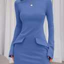 PRETTYGARDEN Womens Fall Long Sleeve Mini Dress 2025 Trendy Boat Neck Bodycon Knit Elegant Short Party Formal Dresses (Blue, L)