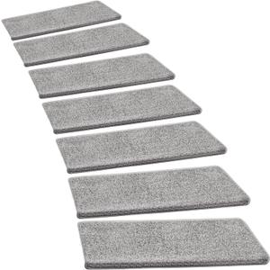 PURE ERA Bullnose Carpet Stair Treads Set Tape Free Non-Slip Indoor Stair Protectors Pet Friendly Rugs Covers Soft Skid Resistant Washable Reusable 9.5" x 30"(14 Pieces,Light Gray), 14 Pieces with Bullnose