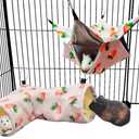 Large Caliber Guinea Pig & Rat Tunnel Hideout & Hammock, Corner Hideout Toy for Guinea Pig, Ferret, Hedgehog & Piggy to Hide and Shuttle (2. Hammock&Tunnel-Strawberry)
