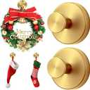 Ornament Hooks,Upgraded Suction Cup Hooks, Wreath Hangers for Front Door, Towel Racks, 2 in 1 Mantle Hanger, No Drill Garland Fireplace Stocking Hanger, for Christmas, Holiday, New Year(Gold, 2)