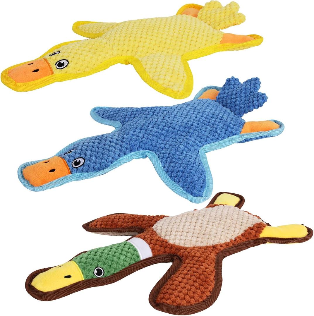 Dog Toys 3-Pack Cute Duck Shapes Puppy Toys No-Stuffing Squeaky and Crinkle Interactive Dog Chew Toy for Small to Large Breeds (Multicolor)