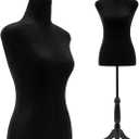 Mannequin Body Dress Form Torso Female Manikin 49.6-63.4 Inch Height Adjustable Wooden Tripod Stand High Density Foam Portable Display Mannequin (Black)