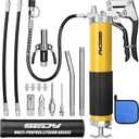 17-Piece Heavy Duty Grease Gun Kit: 14oz Grease Tube Flexible Hose Bearing Grease Pump 8000 PSI Pistol Grip Grease Guns Tool Marine Durable Connectors Adapters Extension Tubes Nozzle Easy Operation 