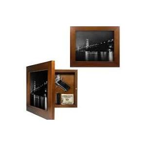 Hidden Gun Storage Concealment Gun Safes for Pistols, Secret Decor Solid Wooden Handgun Picture Frames Box (Walnut Color)  11"D x 9"W x 2"H