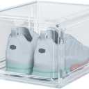 1 Pack Shoe Boxes Clear Plastic Stackable, Sneaker Containers Magnetic Shoes Storage Box Foldable Drop Front Organizer Shoes Cases for Home Display Bins Fit up to Size 14 (14.2"x 11"x 7.9")