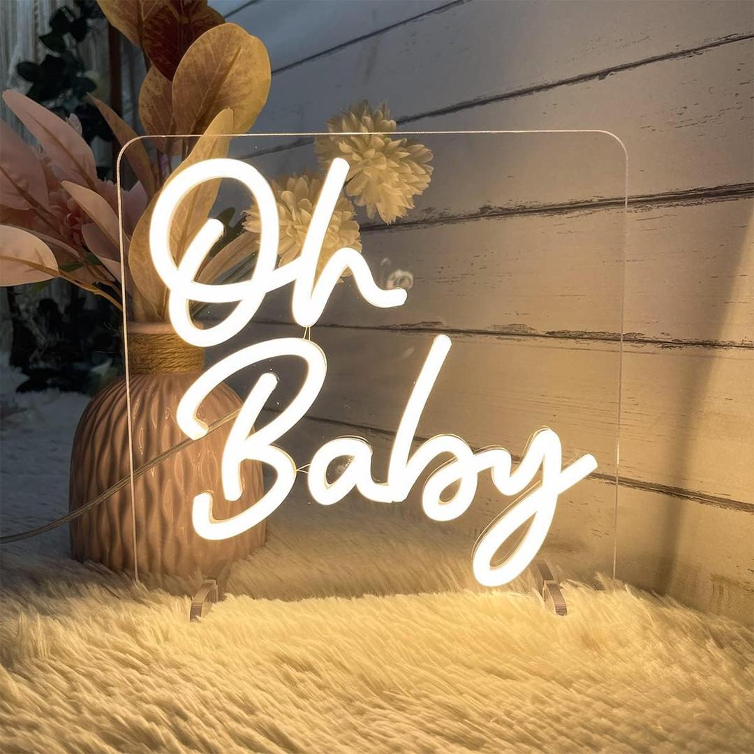 Oh Baby Table Number Neon Sign Desk Lamp Night Light Wedding Letter LED Neon Sign Wedding Table Decorations Neon Light Bedroom Home Room Decor Christmas Party Warm White USB 2524 CM