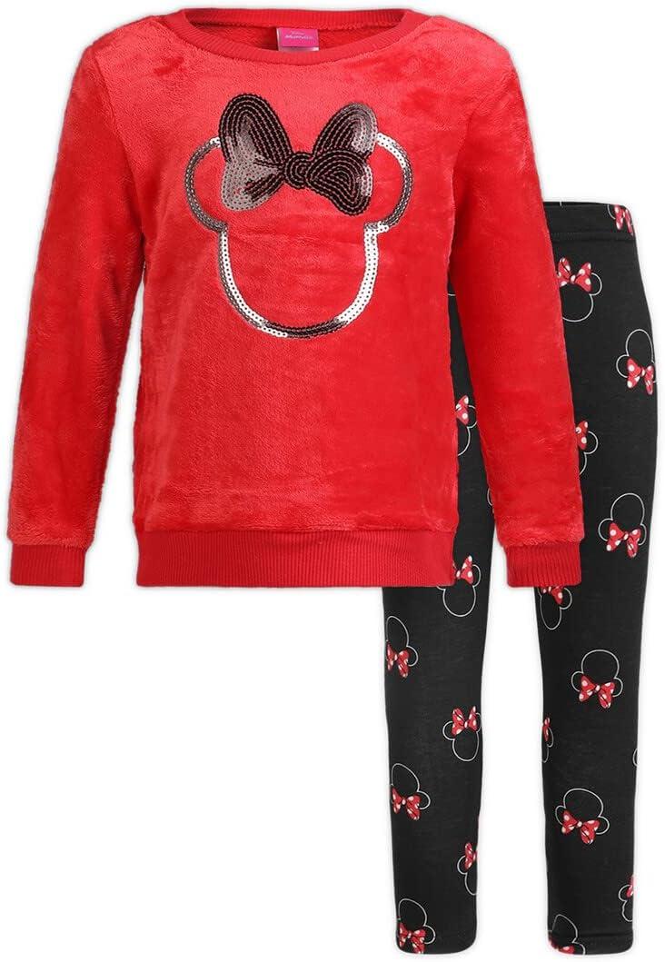 Disney Minnie Mouse Girls Sweater and Legging Pants Set for Toddler and Little Kids (6, Red)
