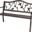 Sophia & William Outdoor Bench, Porch Bench, Garden Bench, Wrought Iron Bench with Backrest and Armrests, Bronze