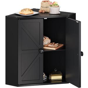 Trironsun Corner Bread Box for Kitchen Counter Double Layer Bamboo Bread Storage Container Large Capacity Bread Storage Bin Farmhouse Breadbox Organizer (Black)
