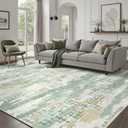 DCX Washable Abstract Area Rug 10x14, Non Slip Low Pile Rug, Sage Green | Easy to Clean, Non-Shedding, Soft, Kid & Pet Friendly, With a Non-Slip Rubber Backing for Living Rooms, Bedrooms, and Offices