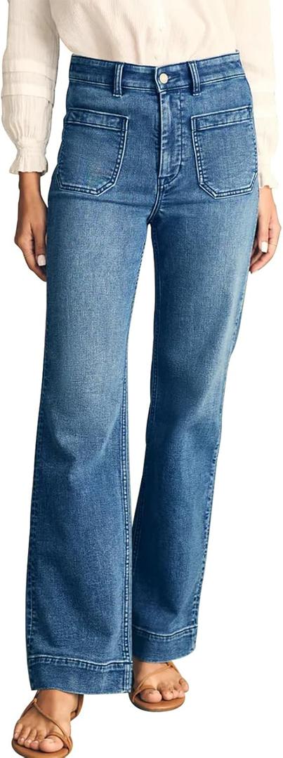 KUNMI Women's Wide Leg Jeans High Waisted Straight Leg Stretchy Denim Pants with Pockets 10