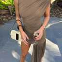 Kwunbwa Women's Sleeveless Ruched Maxi Dress Sexy Irregular Bodycon Casual Elegant Club Party Cocktail Long Dresses (Brown, S)
