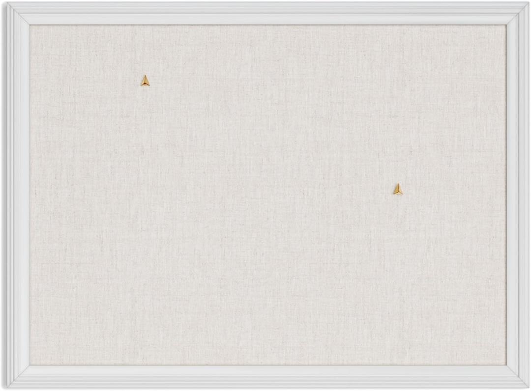 U Brands Bulletin Board, 18 x 24 Inch Linen Fabric Pin Board, Farmhouse White Wood Style Frame, Wall Message Center & Vision Board for Farmhouse Decor, Home Office, Classroom, Includes Push Pins, 23" x 17"