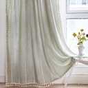 RoomTalks Sage Green Boho Farmhouse Curtains for Bedroom Living Room 84 Inch Length French Country Spring Cute Textured Window Curtain Panels Striped Bohemian Chic Tassel Draperies, 84L x 52W