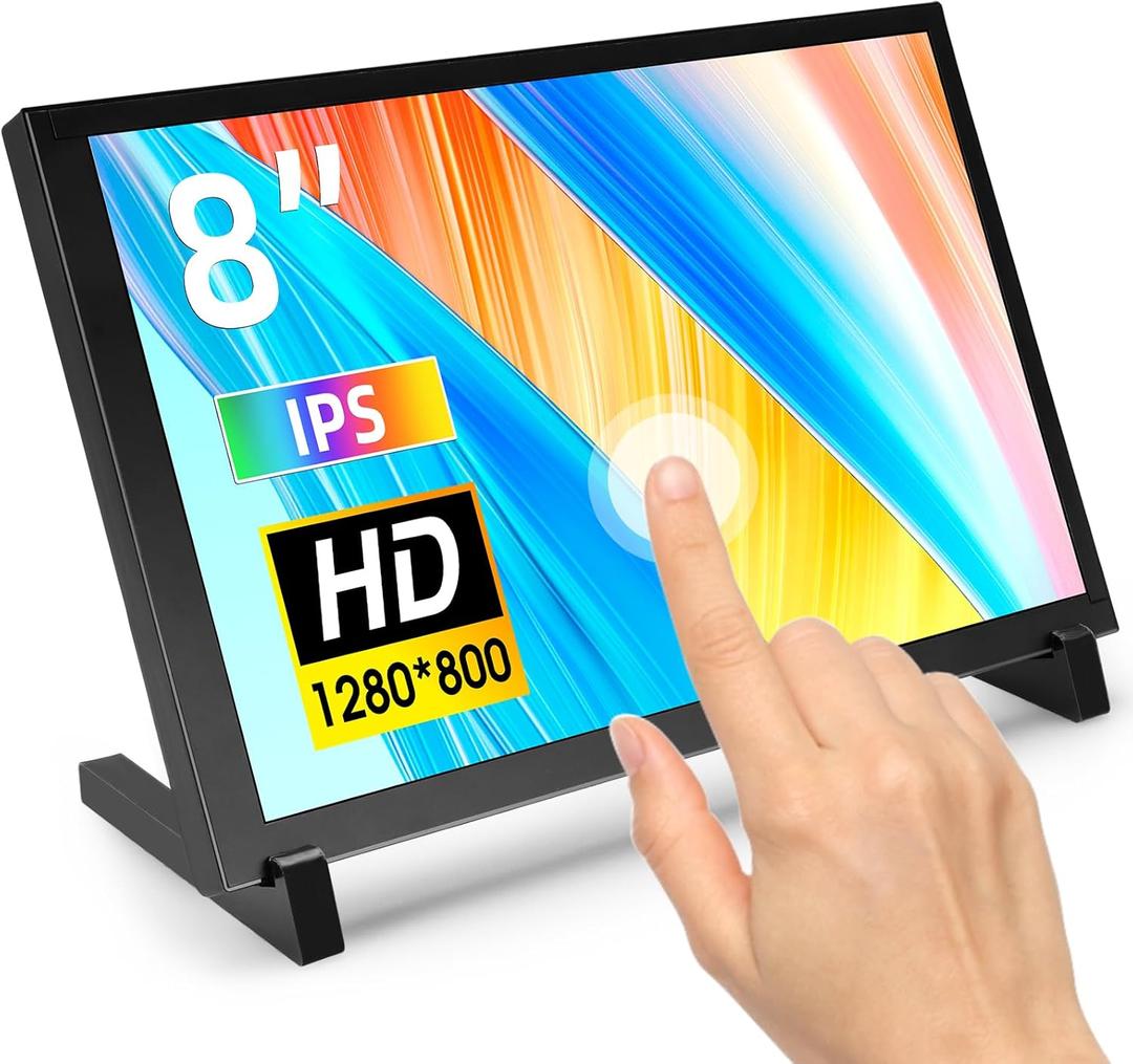 ELECROW 8 inch Touchscreen Portable Monitor, IPS 1280x800 Touch Screen LCD Display Compatible with Raspberry Pi 5/400/4/3 Win 11/10/8/7 Jetson Nano