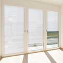 Threehoney 2 Pcs 35 x 110 Inches Temporary Blinds No Tools Cut to Size Fabric Paper Shades Adhesive Privacy Blinds for French Door Sliding Door Window Light Filtering Pleated Shades