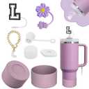 Stanley Cup Accessories Set,Including 2 Pcs 0.4in Straw Cover, 1 Silicone Spill-Proof Stopper Set of 3, 1 Name ID Letter Handle Charm, 1 Silicone Cup Boot Fits Stanley 40&30 Oz Tumbler (L,O ), Pack Of 2
